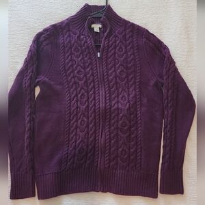 L.L. Bean Womens Purple Full Zip Purple Cable Knit Sweater. Size Medium Petite.